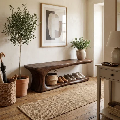 Rustic Natural Edge Wooden Shoe Bench Entry Hall