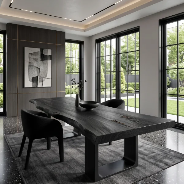 Rustic Natural Wood Dining Table U-Shaped Base For Dining Room
