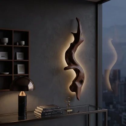 Rustic Organic Wall Lamp Sculpture For Living Room