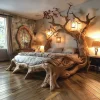 Rustic Solid Wood Bed Frame Queen Bed Vintage Housewarming Gift