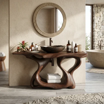 Rustic Solid Wood Vanity For Bathroom Furniture Decor
