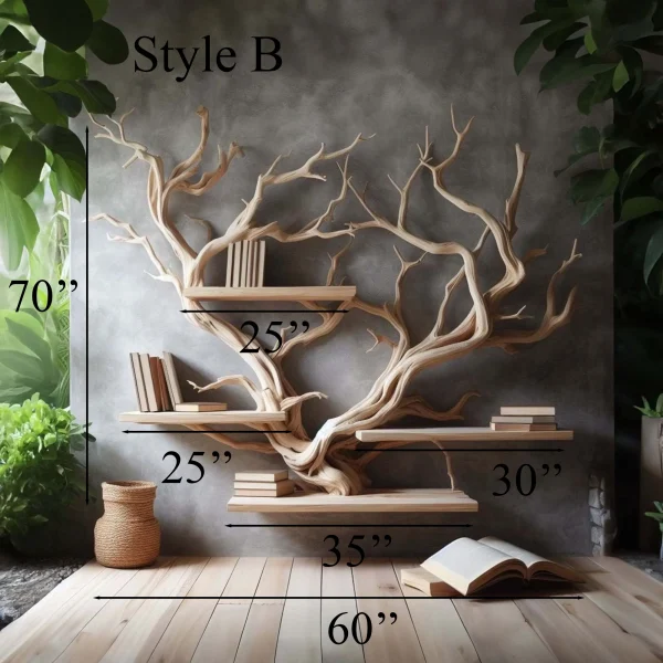 Rustic Tree Bookshelf Driftwood Wall Shelf Bookshelf Home Office Decor