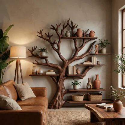 Rustic Tree Bookshelf Living And Library Wall