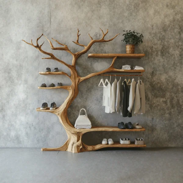 Rustic Tree Branch Standing Shoe Rack Coat Hanger Stand