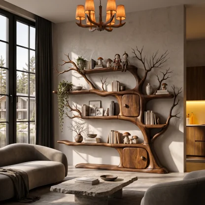 Rustic Wall Mounted Tree Bookshelf With Trunk Inspired Cabinet For Reading Room