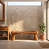 Rustic Wooden Shower Bench With Thick Sculpted Legs For Bathroom