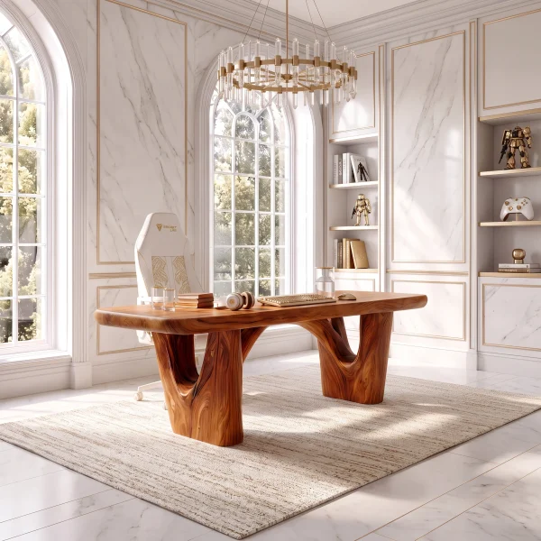Rustic Writing Desk With Curved Arch Supports For Home Office