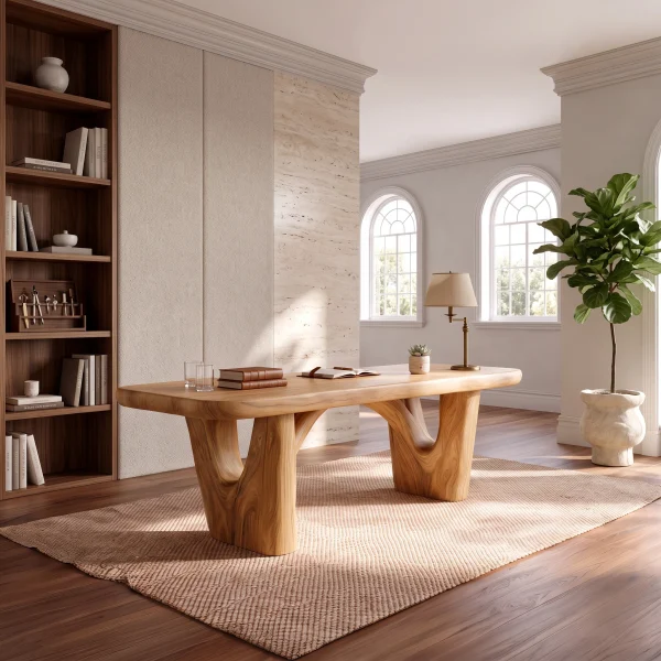 Rustic Writing Desk With Curved Arch Supports For Home Office