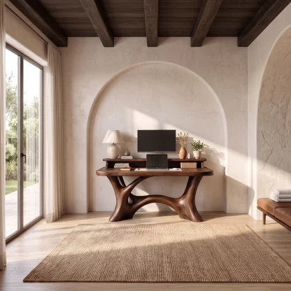 Rustic Writing Desk With Integrated Desktop Riser For Home Office