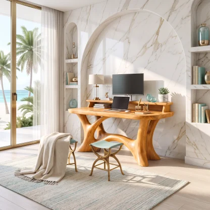 Rustic Writing Desk With Integrated Desktop Riser For Home Office