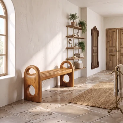 Scandinavian Bathroom Bench With Simple Backless Form For Bathroom