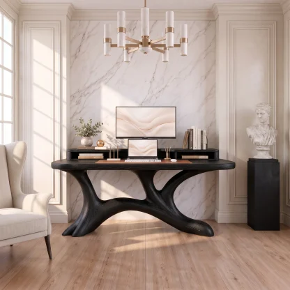 Scandinavian Corner Desk With Raised Monitor Stand For Home Office