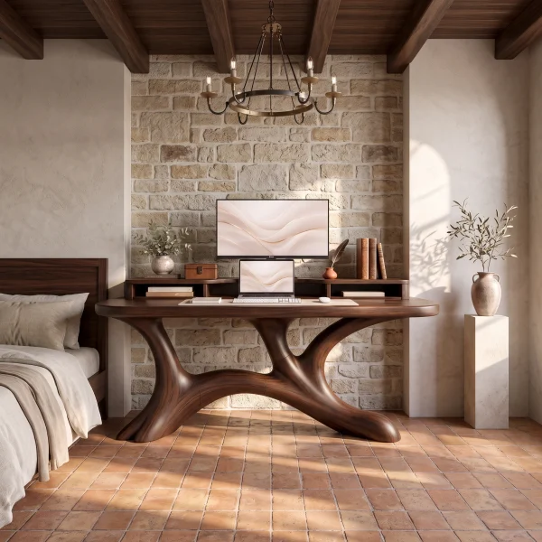 Scandinavian Corner Desk With Raised Monitor Stand For Home Office