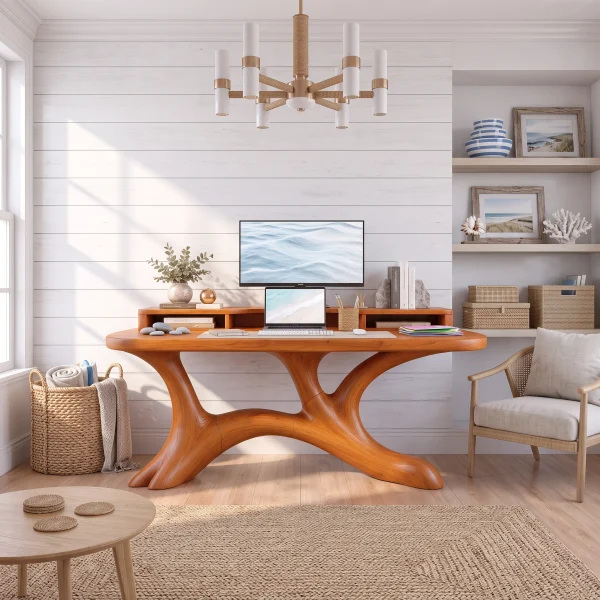 Scandinavian Corner Desk With Raised Monitor Stand For Home Office