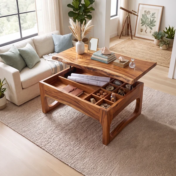 Scandinavian Storage Lift Top Coffee Table Bright Living Room