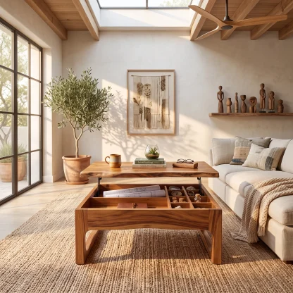 Scandinavian Storage Lift Top Coffee Table Bright Living Room