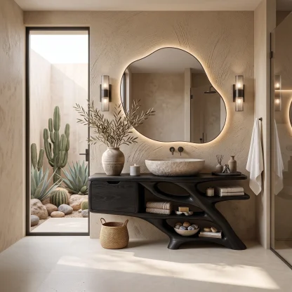 Sculptural Bathroom Vanity Branch Shelving With Cabinet For Designer Homes