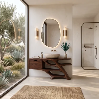 Sculptural Bathroom Vanity Branch Shelving With Cabinet For Designer Homes