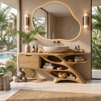 Sculptural Bathroom Vanity Branch Shelving With Cabinet For Designer Homes