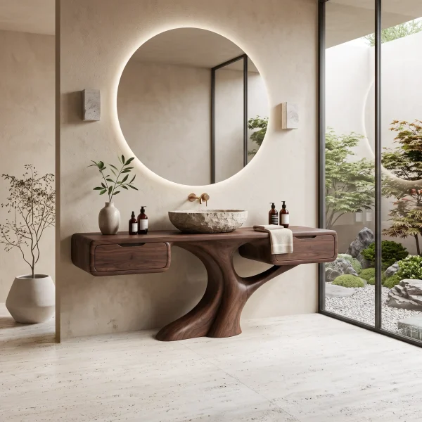 Sculptural Bathroom Vanity Branch Storage For Luxury Primary Suite