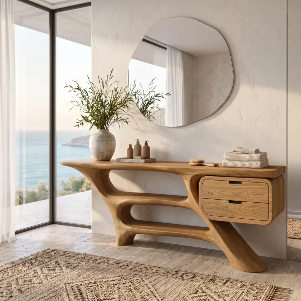 Sculptural Bathroom Vanity Flowing Shelves With Drawer For Modern Spaces