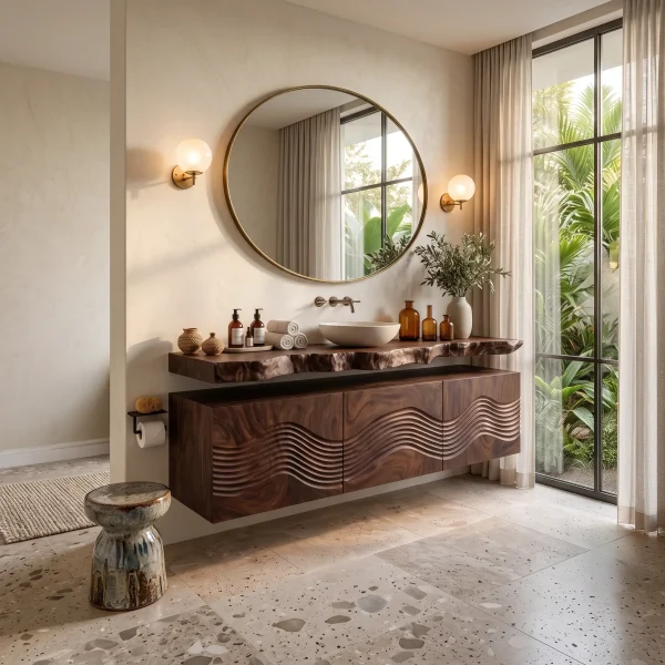 Sculptural Floating Bathroom Vanity Wave Storage For Designer Homes