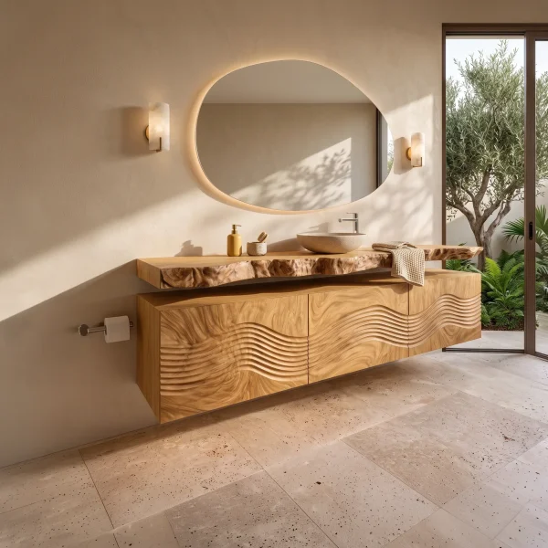 Sculptural Floating Bathroom Vanity Wave Storage For Designer Homes