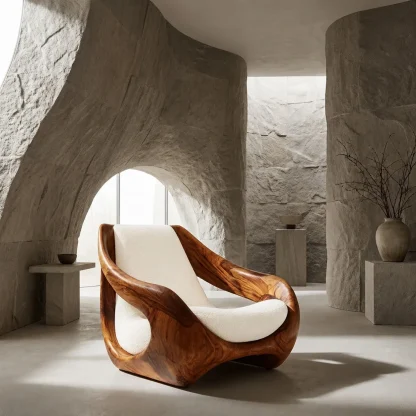 Sculptural Natural Wood Accent Chair