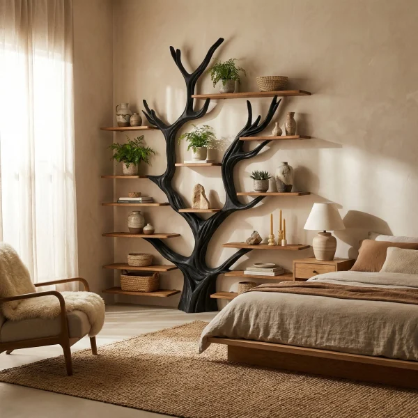 Sculptural Tree Bookcase - Artisan Tree-Inspired Wall Unit
