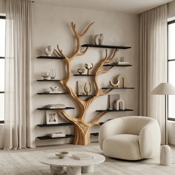 Sculptural Tree Bookcase - Artisan Tree-Inspired Wall Unit