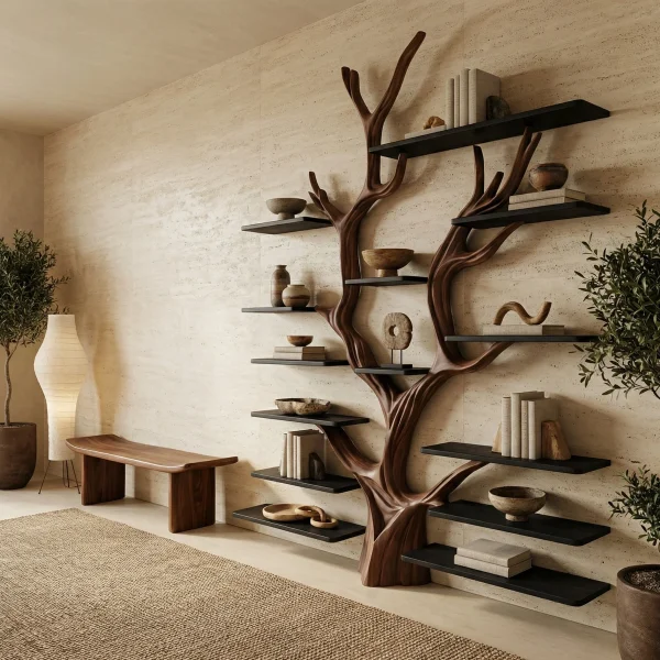 Sculptural Tree Bookcase - Artisan Tree-Inspired Wall Unit