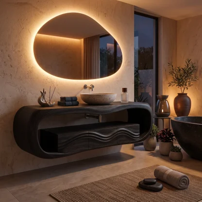 Sculptural Wall Mounted Bathroom Vanity Curved Shelves For Luxury Bathroom