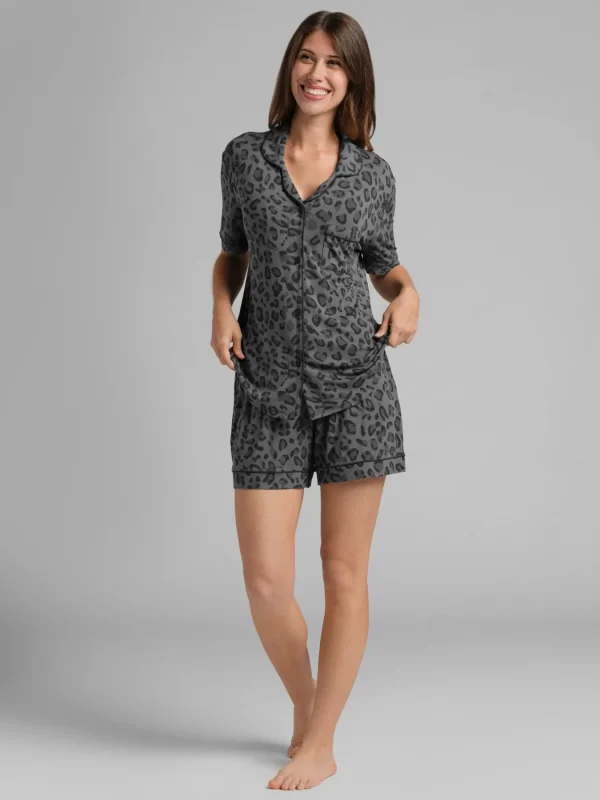 Short-Sleeve Short Pajama Set - Leopard
