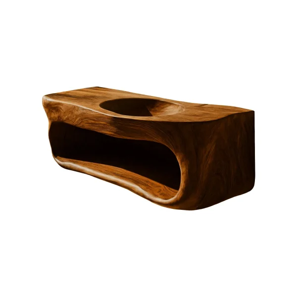 Solene Sculpted Solid Wood Floating Bathroom Vanity With Integrated Sink And Open Storage