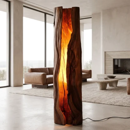 Solvaryn Sculpted Live Edge Integrated LED Wood Floor Lamp