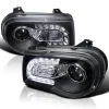 Spec-D Tuning Black LED Strip Projector Headlight Assembly Pair - 2005-2010 Chrysler 300C AWD HEMI SRT-8