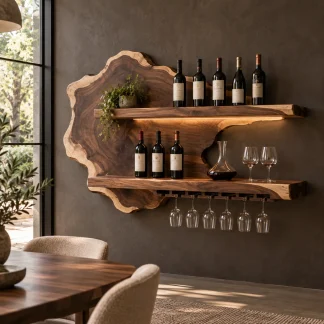 Sylelune Live Edge Handcrafted Floating Wine Shelf