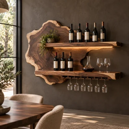 Sylelune Live Edge Handcrafted Floating Wine Shelf