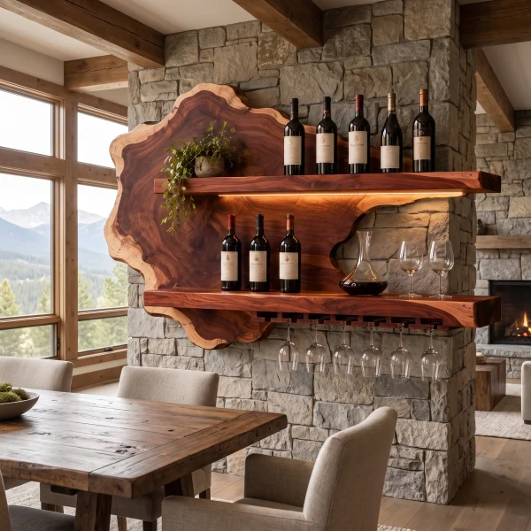 Sylelune Live Edge Handcrafted Floating Wine Shelf