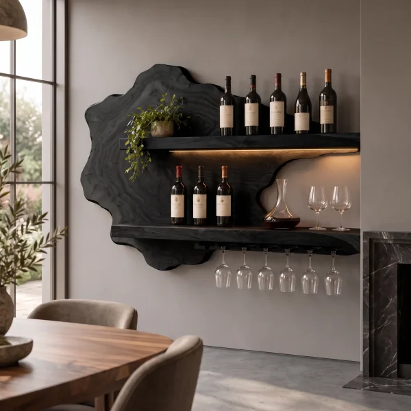 Sylelune Live Edge Handcrafted Floating Wine Shelf