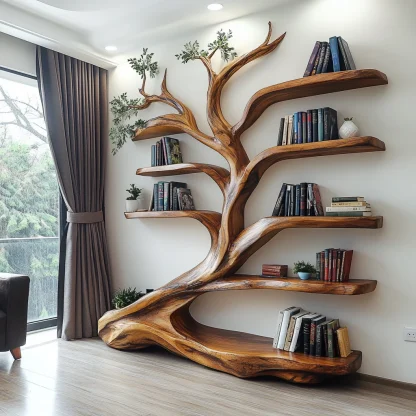 Sylvara Flow Handcrafted Live Edge Tree Bookshelf