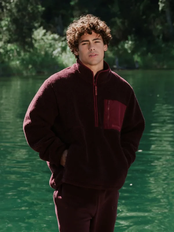 Textured Half-Zip Jacket - Maroon