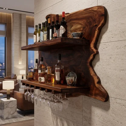 Thornmere Live Edge Handcrafted Floating Wine Shelf SPA623534
