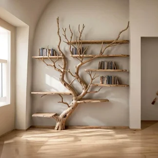 Tree Bookshelf Wall Mount Solid Wood Bookcase