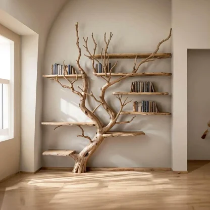 Tree Bookshelf Wall Mount Solid Wood Bookcase