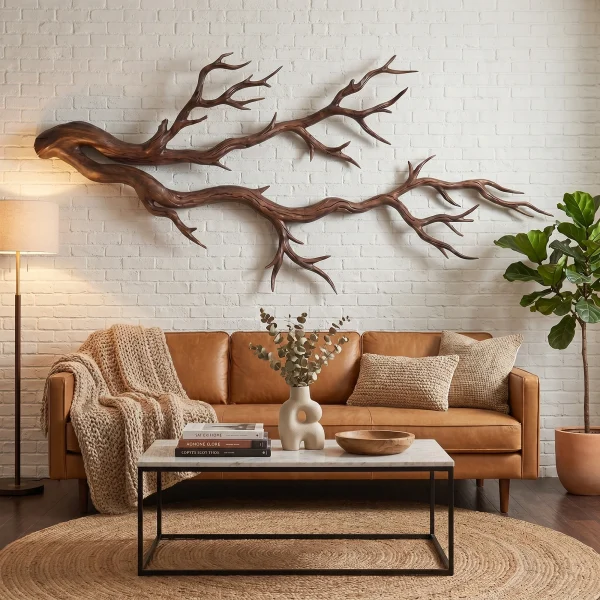 Twisted Branch Solid Wood Wall Sculpture Organic Modern Decor