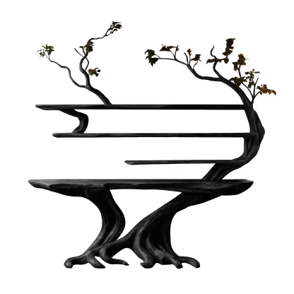 Vaelorin Sculpted Solid Wood Console Table With Shelves