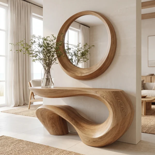 Vaelrith Sculpted Solid Wood Console Table