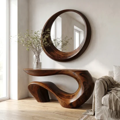 Vaelrith Sculpted Solid Wood Console Table