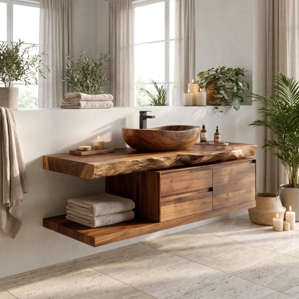 Vaelthorn Live Edge Solid Wood Floating Bathroom Vanity With Drawers